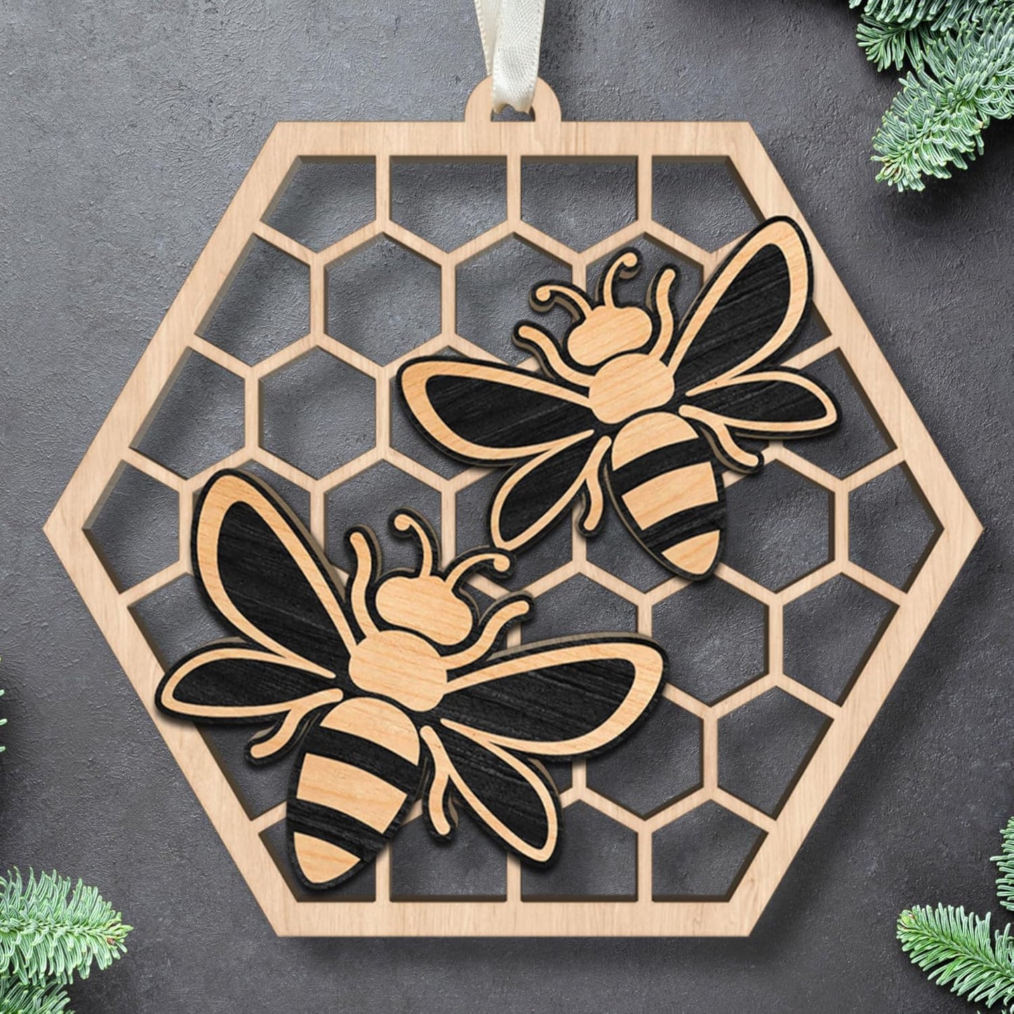 Bee Ornaments - Bee Ornaments for Christmas Tree - Bee Bumble Ornaments for Christmas Tree, Bee Honey Ornaments for Christmas Tree - Bee Christmas Ornaments - 2 Layered Acrylic Christmas Ornament