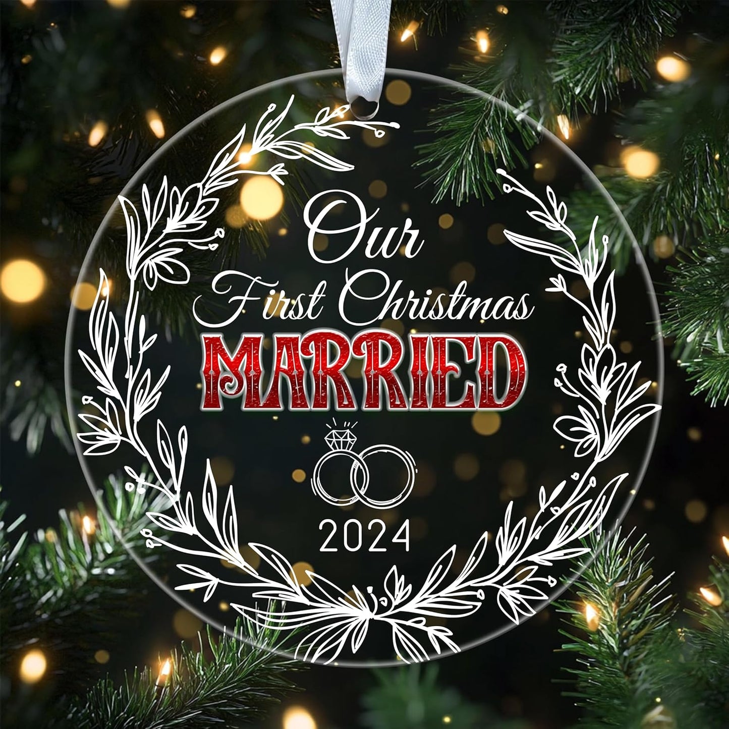 Frist Christmas Married 2024 Ornament - 1St Married Anniversary Ornament - 1 Years Hanging Acrylic Ornament - 1St Wedding Keepsake