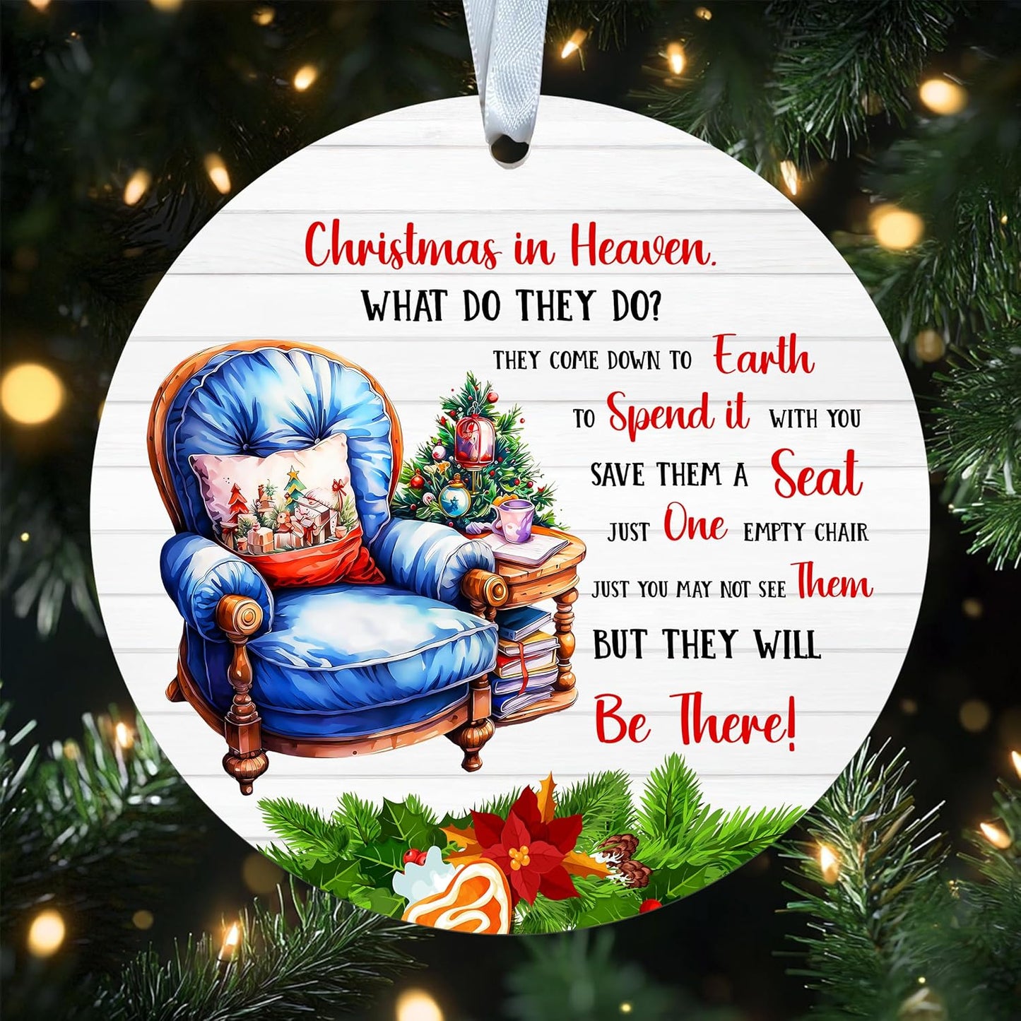Christmas in Heaven Keepsake - Christmas Memorial Ornament - Chair Xmas Ornament - Xmas Holiday Ornament - Acrylic Ornament