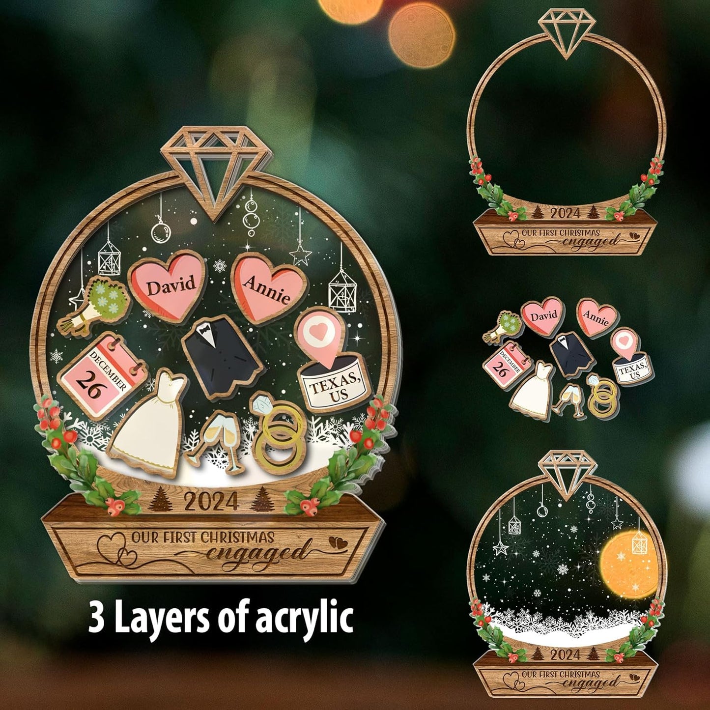 Personalied Our First Christmas Engaged 2024 Shaker Ornament, Engaged Christmas Ornament 2024, Our First Christmas Together Ornament 2024, 1st Christmas Engaged Ornament, Wedding Ornament 7