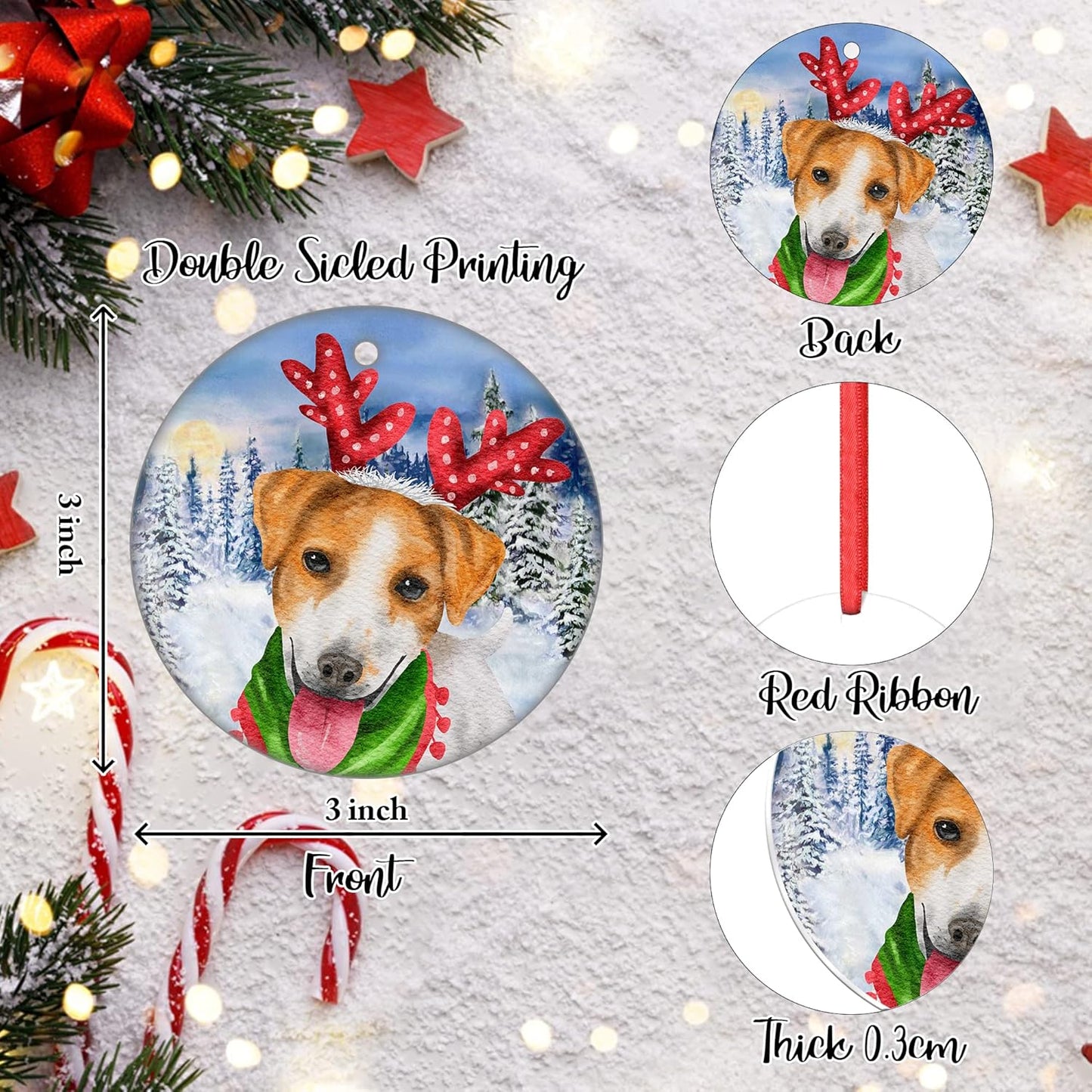 Christmas Ornament 2023 Dog Christmas Hanging Ornament Jack Russell Terrier Ornament Puppy Xmas Ceramic Ornament Snow Dog Ornament for Christmas Tree Decorations Holiday Season Ornament