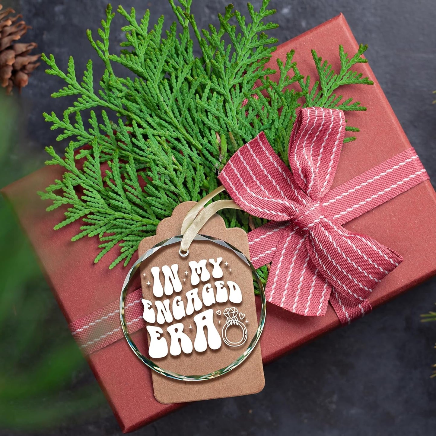 Engagement Ornament - Our First Christmas Engaged Ornament 2025 - Engagement Gifts for Women, Gifts for Newly Couples - Glass in My Engaged Era Hanging Ornament