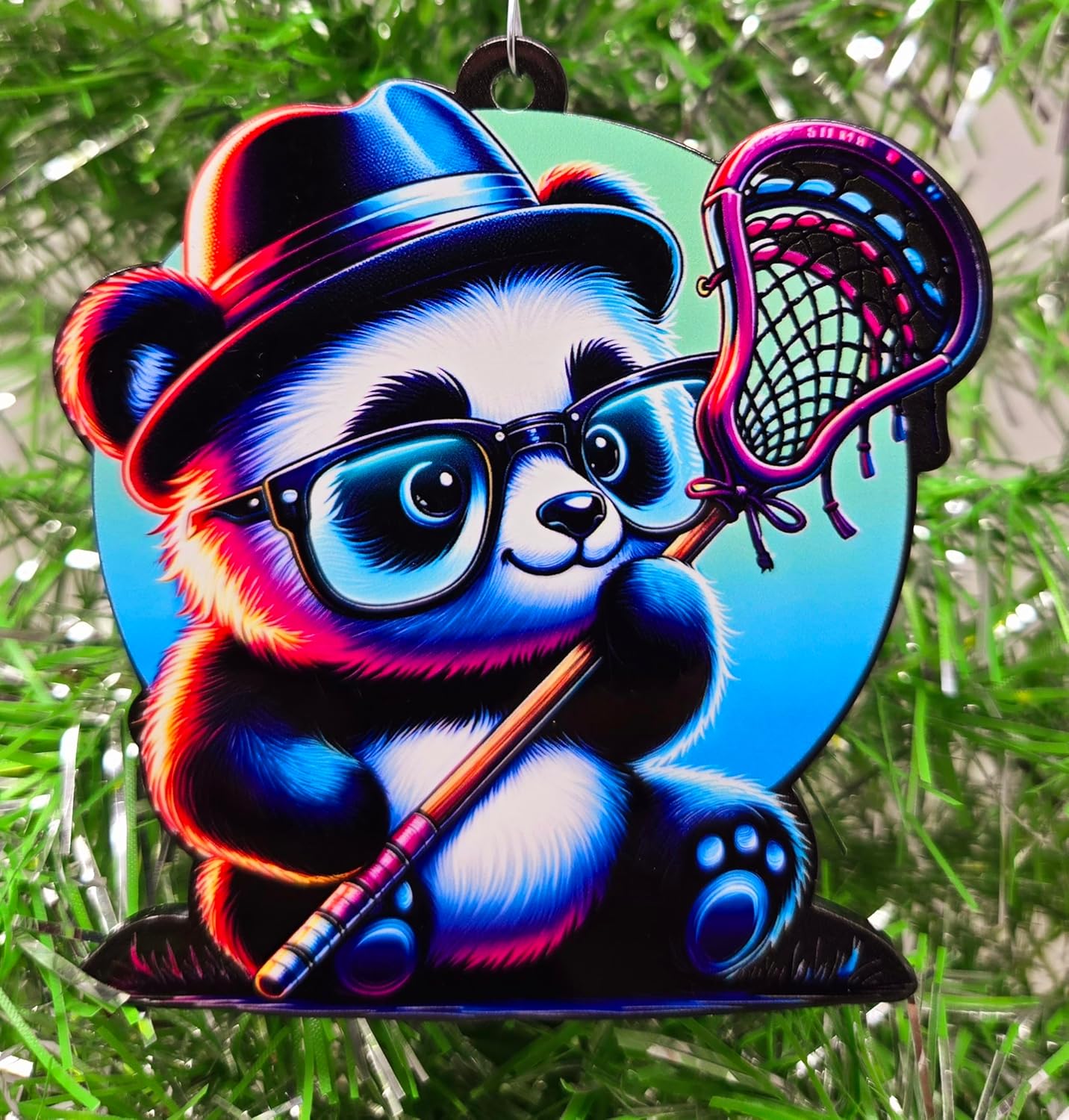 Lacrosse Ornament - Panda Bear Lacrosse Christmas Ornament