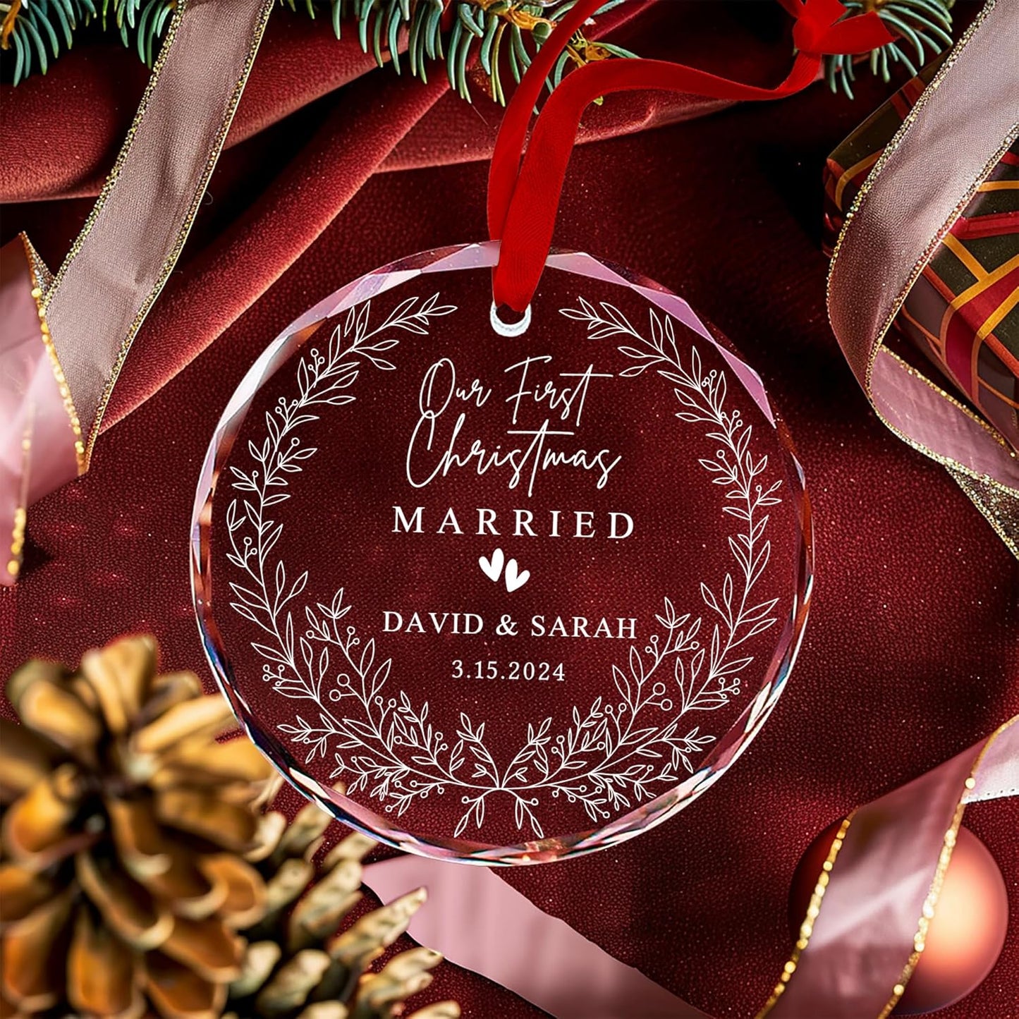 Personalized Our First Christmas Married Crystal Ornament - 2024 Wedding Decoration, Bridal Shower Gifts, Wedding Gifts for Couple, Just Married Newlywed Ornament, Mr & Mrs for Her/Him