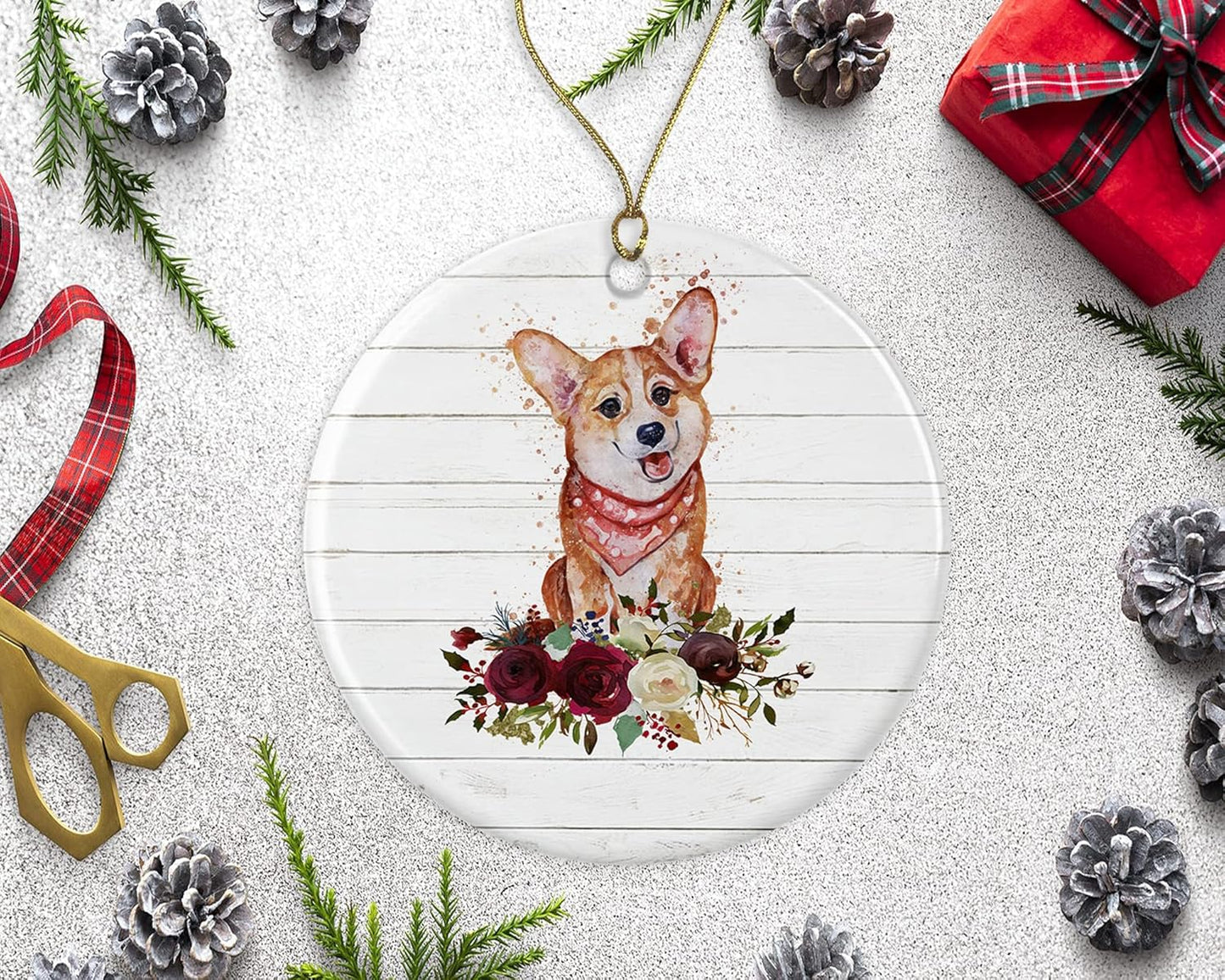 Corgi Ornament - Pet Gift Dog Ornament - Corgi Christmas Ornament - Corgi Dog Ornament - Gift Ceramic Holiday Decoration Present Both Sides, White