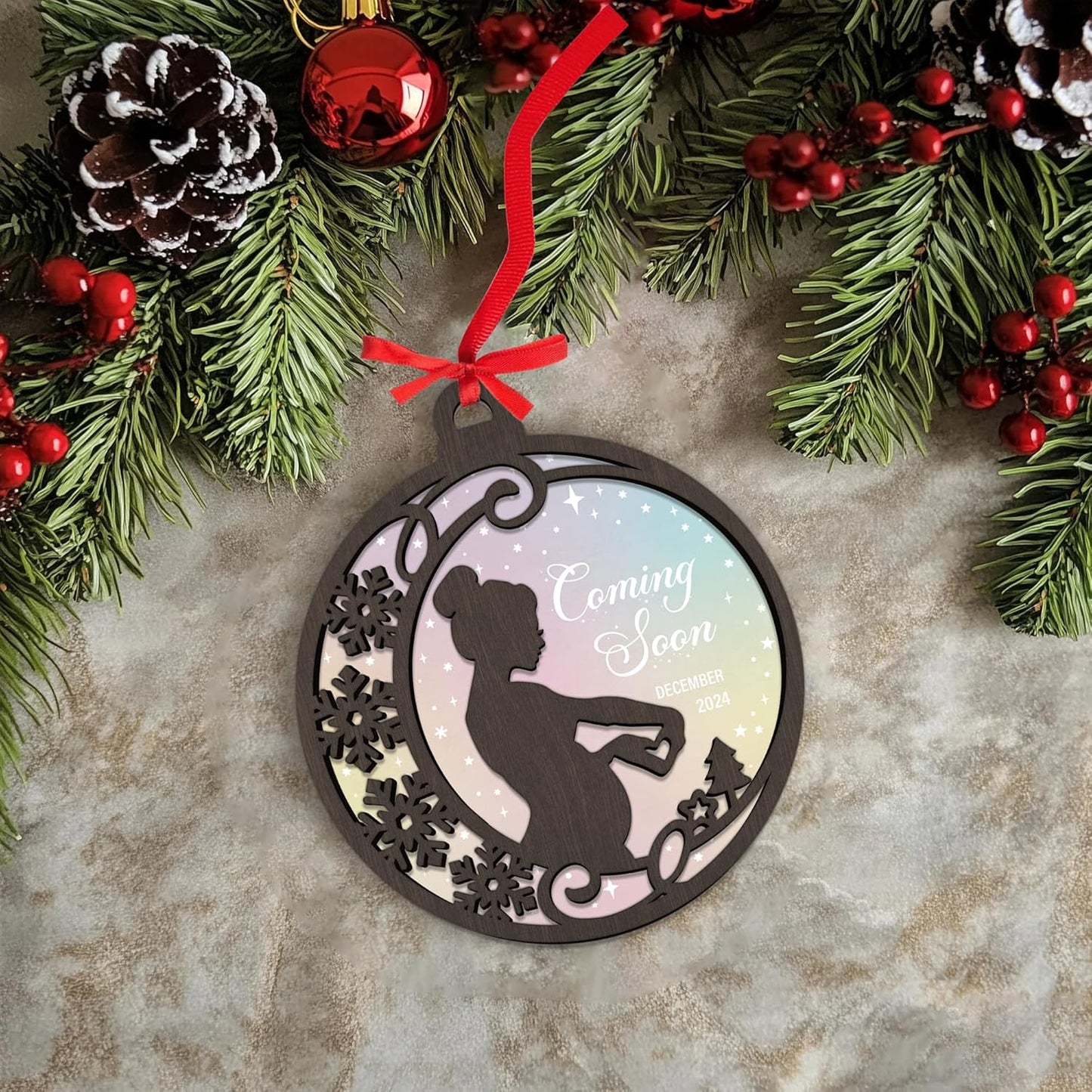 Coming Soon Ornament, Pregnancy Ornament, Christmas Pregnancy Announcement, Baby Ornament