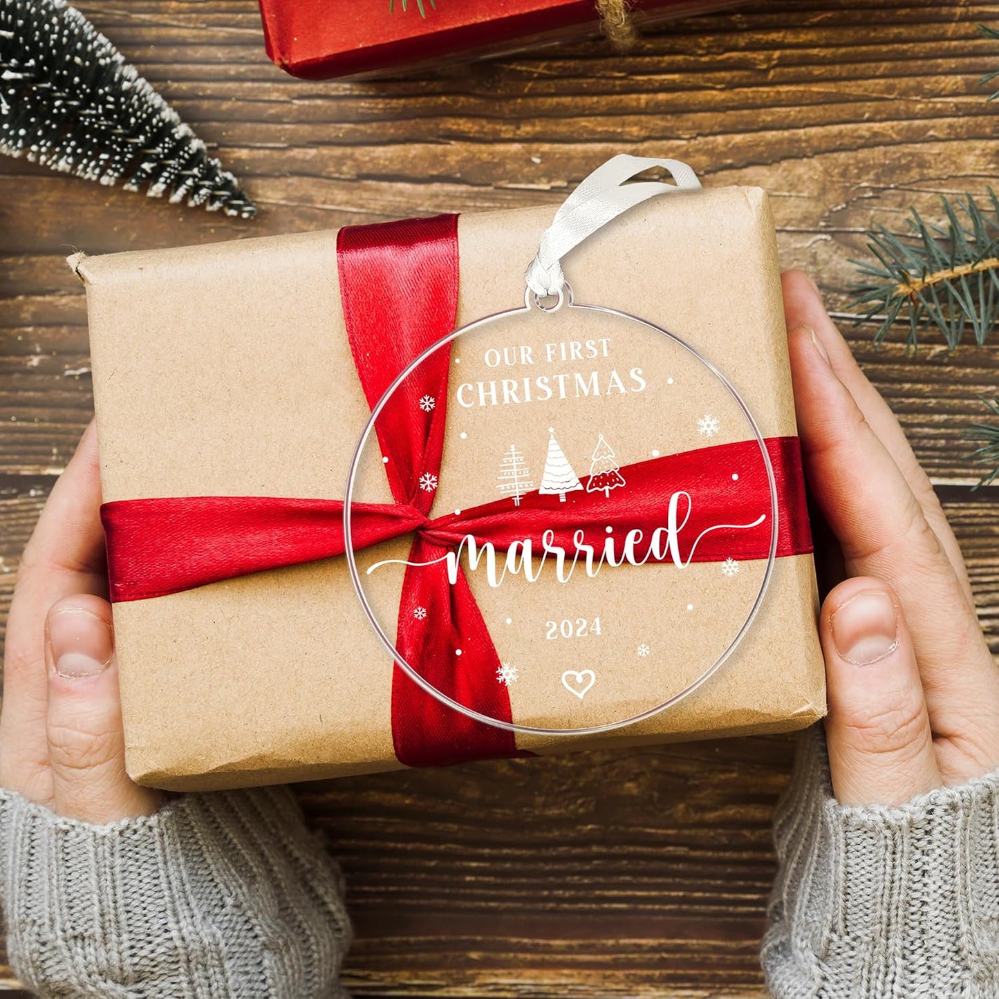 Unique Wedding Gift for Couples 2024 - Our First Christmas Married Ornament, Newlywed and Bridal Shower Ideas