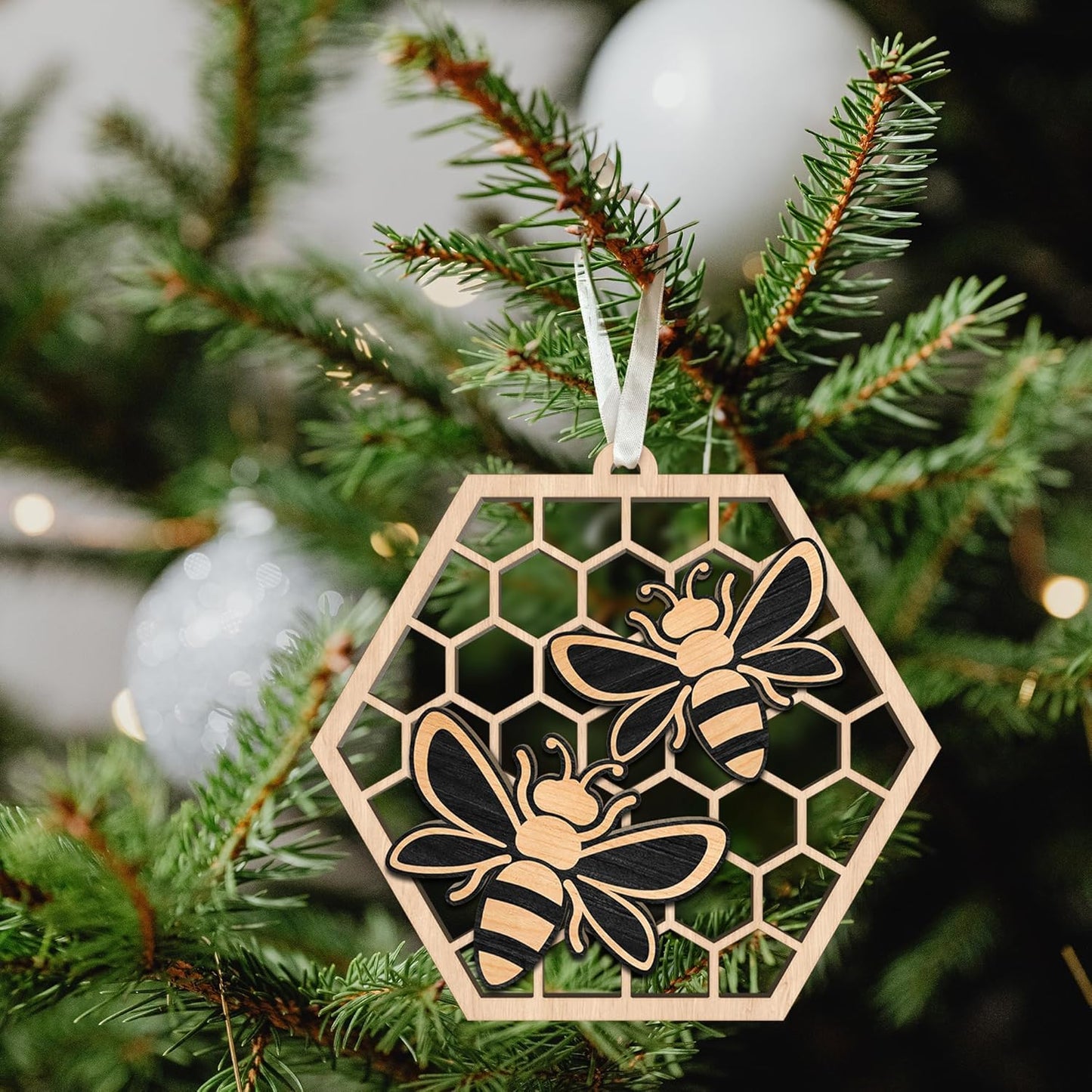 Bee Ornaments - Bee Ornaments for Christmas Tree - Bee Bumble Ornaments for Christmas Tree, Bee Honey Ornaments for Christmas Tree - Bee Christmas Ornaments - 2 Layered Acrylic Christmas Ornament