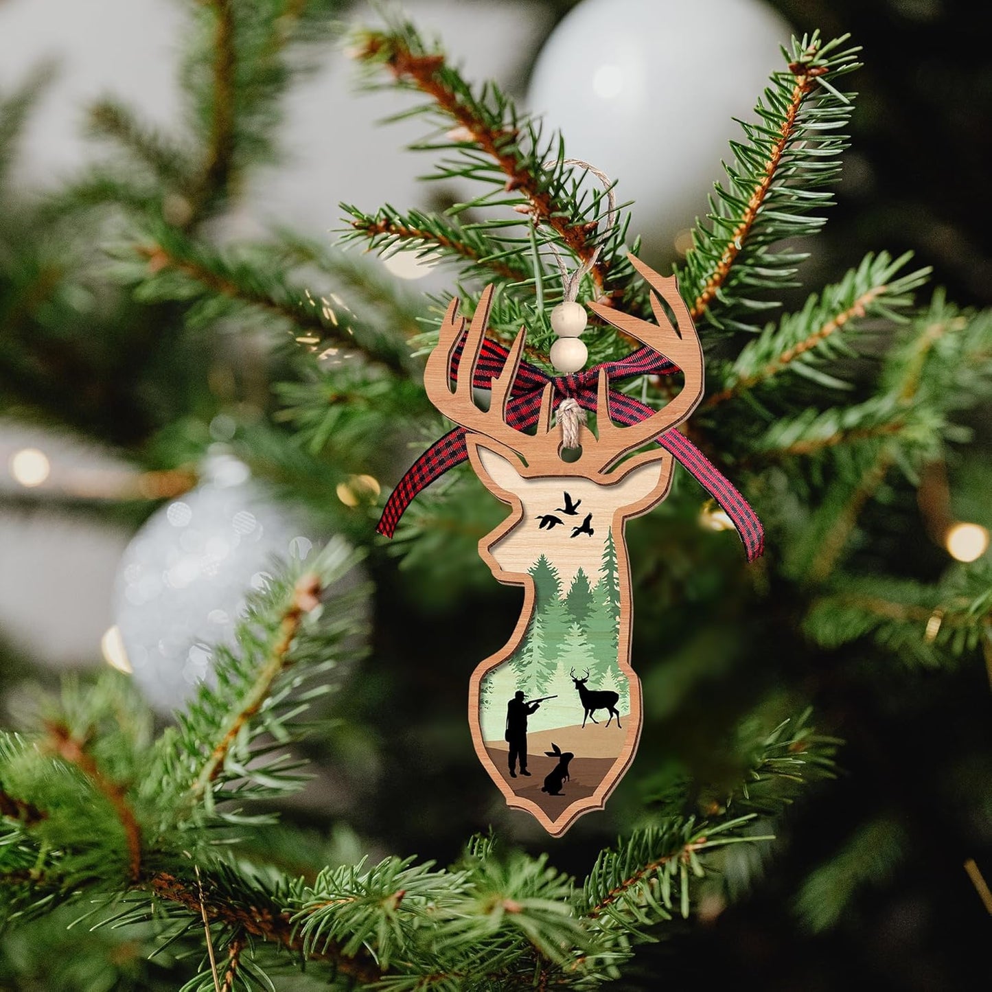 Deer Gifts for Tree - Hunting Christmas Tree Ornaments - Wood Deer Ornament 2024