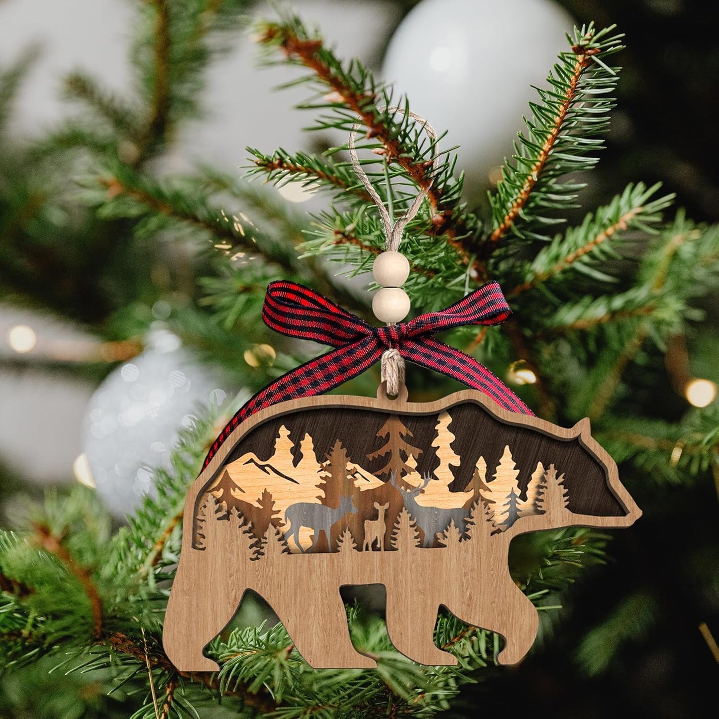 Bear Ornaments - Bear Ornaments for Christmas Tree - Gifts for Bear Lovers - Wood Ornament