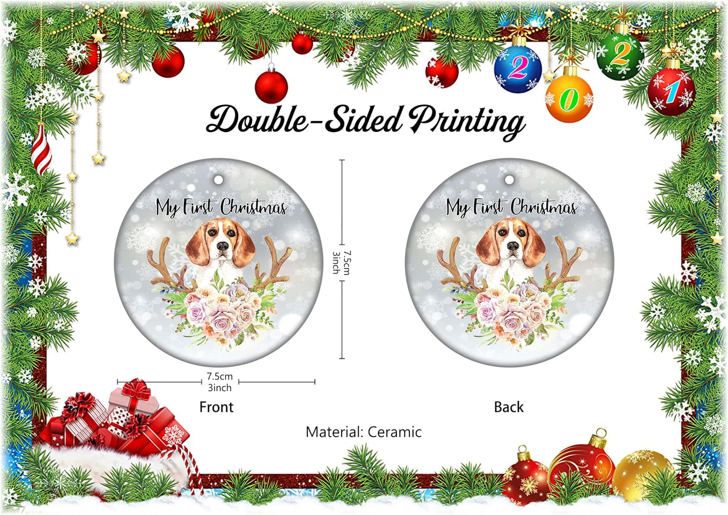Beagle Dog Ornament for Xmas Trees Beagle's First Christmas Ornament Puppy Christmas Hanging Ornament Pet Ceramic Ornament Christmas Tree Decorations Ceramic Ornament Deer Dog Christmas Ornament