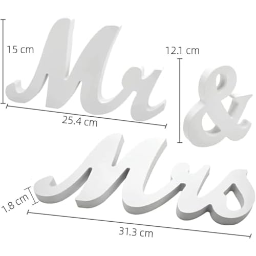 MR and MRS Sign for Wedding Table, Large Wooden Sweetheart Table Decoration for Reception, Freestanding Letters Centerpieces Decor for Ceremony, Anniversary, Valentine's Day, Bride and Groom (White)