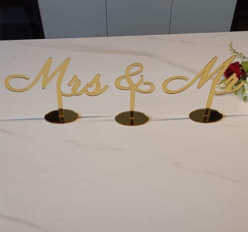 Gold mirror MR and MRS Wedding Decor,MR and Mrs Sign,Free Standing Wedding Table Signs for Wedding Gift