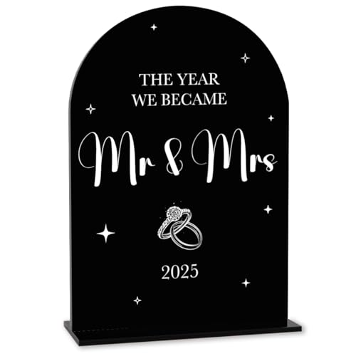 Black Wedding Sign, The Year We Became Mr and Mrs Signs, Wedding Engagement Bridal Shower Decor for Reception Ceremony Party, Weddings Love Acrylic Sign