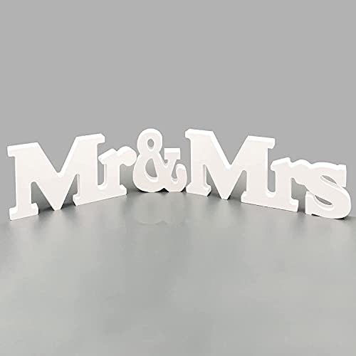 Alnicov Mr and Mrs Sign,Small Size Mr & Mrs Wedding Props PVC Letters for Wedding Table Photo Props Party Table Top Dinner Decorations(White)