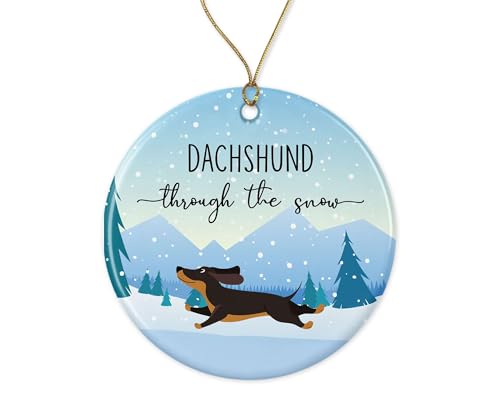 Christmas Ornament Dachshund Dashing Through The Snow Winter - Christmas Tree Holiday Ornament - Christmas Ornament - Holiday Ornament Printed on Both Sides
