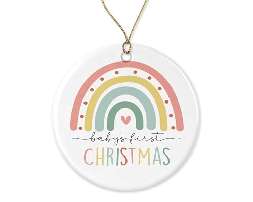 Baby's First Christmas Ornament - Baby Keepsake - Rainbow Christmas Ornament - Boho Rainbow Christmas Ornament - Baby Girl Ornament Printed on Both Sides
