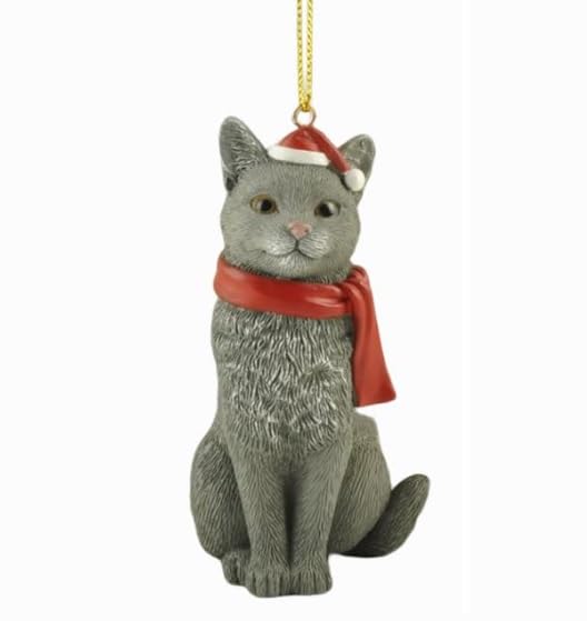 Grey Cat Christmas Ornament - Ornament for Christmas Tree - Holiday Stocking Stuffer - Festive Holiday Ornament