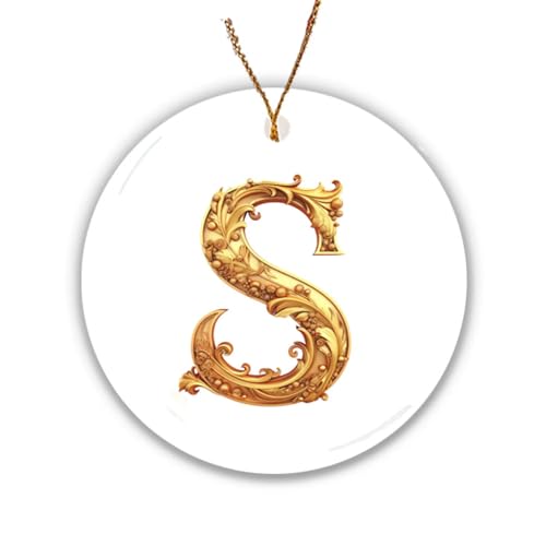 Tubbie Basic Gold Ornament Christmas Decorations Ornament Fantasy Gold Initial Alphabets Christmas Ornament Christmas Tree Hanging Decor, Seasonal Home Decor Ornament (S)
