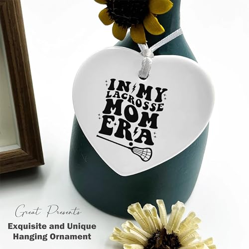Mother's Day,Birthday, for Mama-Gifts for Mother Coach,Lacrosse Game Day Present for Mama,Sport Mom Present,Ceramic Heart Shaped Ornament-in My Lacrosse Mom Era