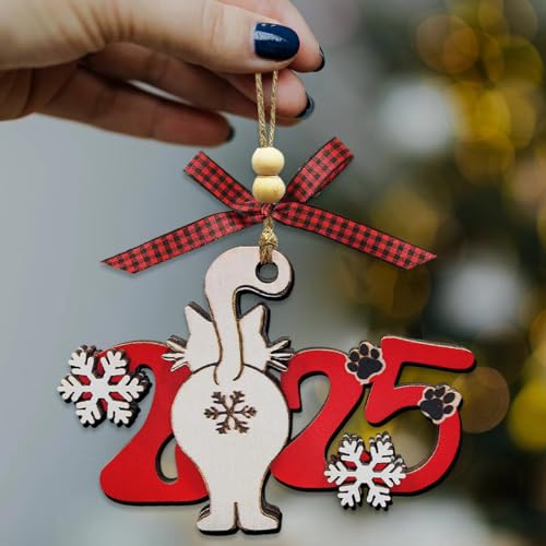 Cat Christmas Ornaments 2025, Funny Ornament for Christmas Tree, Wooden Cute Unique Ornaments Decor - Cat Lover Gifts for Women, Crazy Lady, Owner