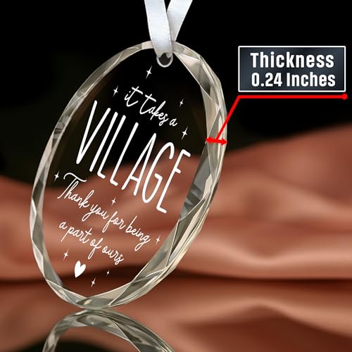 HEXMOZ Teacher Appreciation Gifts - Thank You Gifts for Women - Appreciation Gift for Teacher Daycare Provider Nanny Babysitter Coworker Employee - It Takes a Village Thank You Gift - Glass Ornament