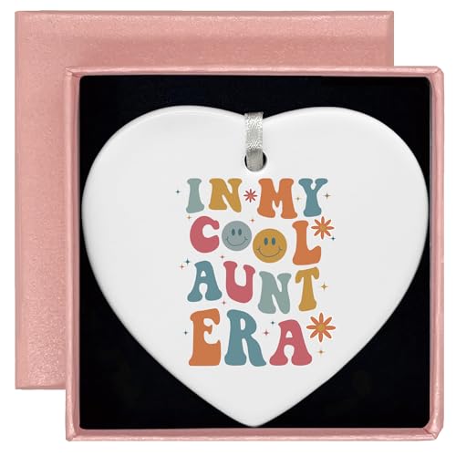in My Cool Aunt Era-Best Aunt Ever-Gifts for Aunt-Aunt Gifts from Niece,Nephew-Birthday Gifts for Aunt,New Aunt,Auntie,to Be Aunt,Aunt Announcement,Promoted to Aunt-Ceramic Heart Shaped Ornament