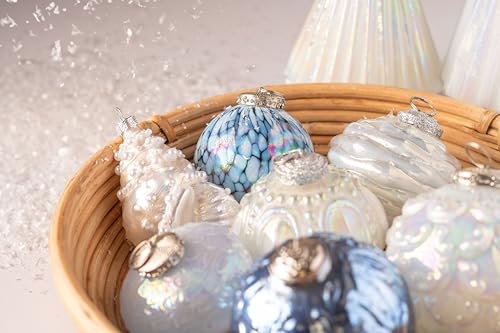 Karma, Christmas Hanging Ornament, Glitter Geometric Glass Ornament 3" Blue, Holiday Decoration, Christmas Tree Ornament