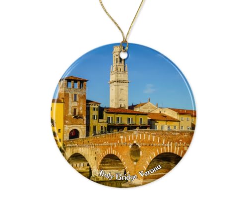Fun Verona Bridge Scene Ornament - Verona Bridge Souvenir Keepsake - Travel Ornament - Verona Bridge Ceramic Ornament - Hanging Ornament Printed on Both Sides