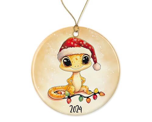 Gecko 2024 Christmas Ornament - Lizard Bearded Dragon Pet Beardie Ornament for Kids - Xmas Ornament - Merry Beardmas - Cute Ornament Printed on One Side