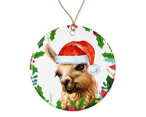 Alpaca Ornament - Wendy - Ceramic Hanging Christmas Decoration - Alpaca Christmas Ornament - Alpaca Santa Ornament - Alpaca Tree Ornament Printed on Both Sides