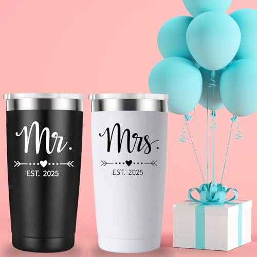 Mamihlap Mr and Mrs Est 2025 Travel Mug Tumbler.Newlyweds Couples Wife Bride To Be Newly Engaged Bridal Shower Gifts.Wedding Tumbler Idea for Bridal Showers Engagement.(20oz Black&White)