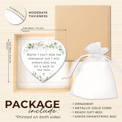 ZAGKOO Maybe I Can't Stop The Downpour Heart Ornament, Sentimental Ceramic Friendship Hanging Plaque Gift for Bestie Women Friends Sister, Long Distance Support Gift, Home Wall Door Car Hanging Decor
