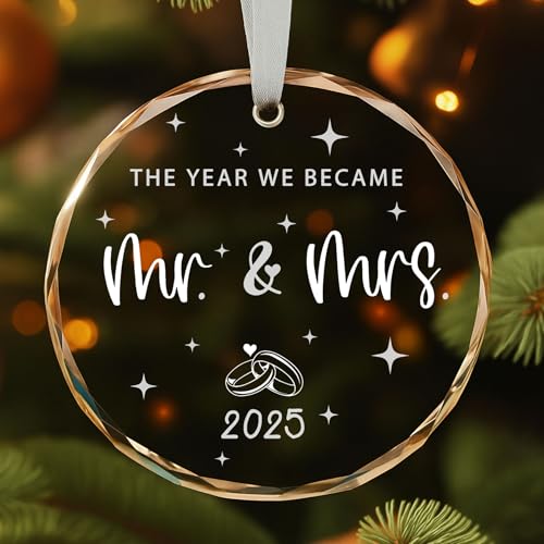 'The Year We Became Mr & Mrs' Transparent Glass Ornament with Gift Box- Perfect for Bridal Shower & Couple Gifts,Wedding Gifts 2025