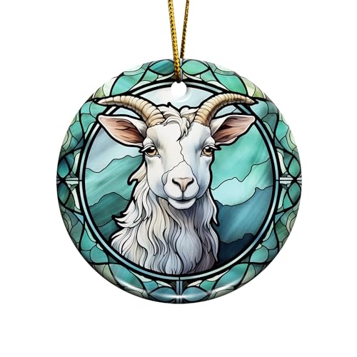 2D Flat All Over Printed, Goat Ornaments, Goat Christmas Ornaments, Goat Ceramic Ornaments, 2 Sides 2.9" Ceramic Ornaments, Gift for Farmer, Christmas Decorations (Ephg-52659003)