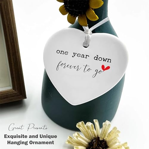 ZVMIS One Year Down,Forever to Go-One Year Anniversary-1st Wedding Gift for Her Him,Husband Boyfriend Girlfriend Wife Anniversary-Couple Present-Heart Shaped Ornament With Gift Box