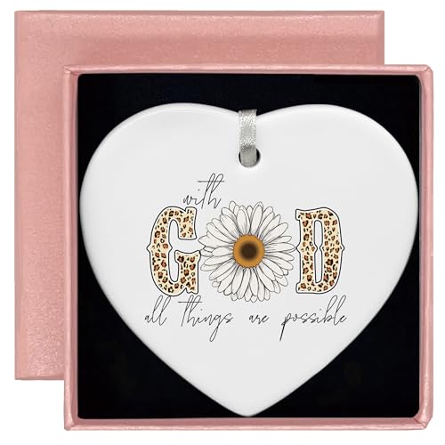 Christian Scripture Religious Bible Verse Gifts for Women,Inspirational Present for Her,Affirmations Present for Women Girls, Heart Shaped Ornament-with God All Things are Possible