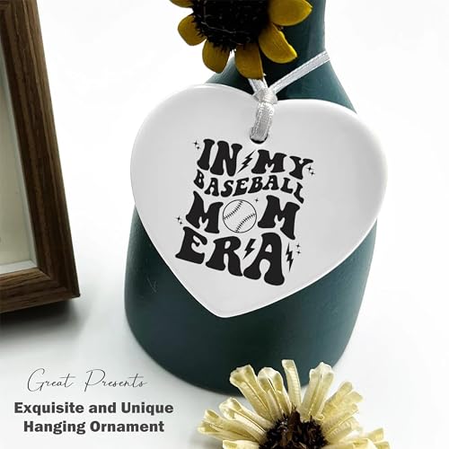 Mother's Day,Birthday, for Mother Mama-Game Day Gift for Mom,Sport Mommy Present,Present for Baseball Coach,Ceramic Heart Shaped Ornament-in My Baseball Mom Era