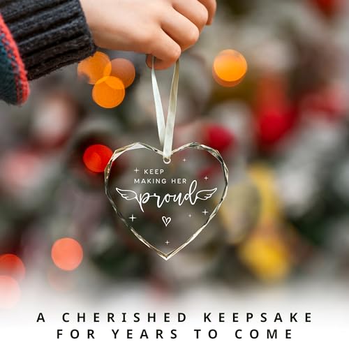 Memorial Gifts for Women - in Memory of Loved One Gift, Bereavement Gift - Remembrance Gifts - Keep Making Her Proud Ornament - Memorial Ornaments for Loss of Loved One, Mom, Grandma - Glass Ornament