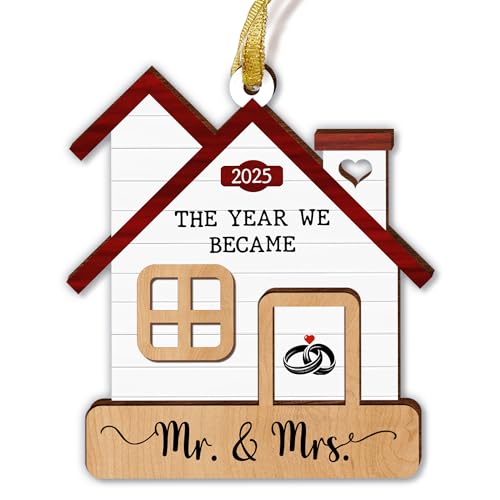 GOSSBY Wedding Ornament 2025 - The Year We Became Mr Mrs - Newlywed, Just Married Gift for Couple - First Christmas Wedding Gift for Newlyweds, Bride, Groom - Bridal Shower Wooden Xmas Decoration