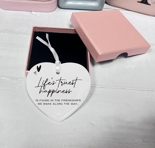 Friendship,Best Friend Gift,Birthday Christmas Gift,Thank You Present,Colleague Present-Life's Truest Happiness-Ceramic Heart Ornament Keepsake Sign Plaque Decor Gift-Double-Sided Printing