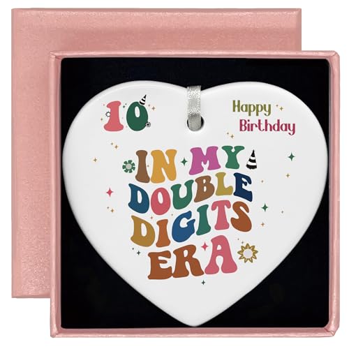 in My Double Digits Era,Meaningful 10th Birthday Ornament Present-10 Year Old Birthday Party Decor Gift-Heart Shaped Ornament Decor Gift