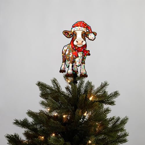 2D Flat All Over Printed, Cow Tree Topper, Christmas Tree Topper, Christmas Tree Topper for Farmer, 8", 12", 18" Wood Tree Topper, Christmas Tree Decor, for Farmer