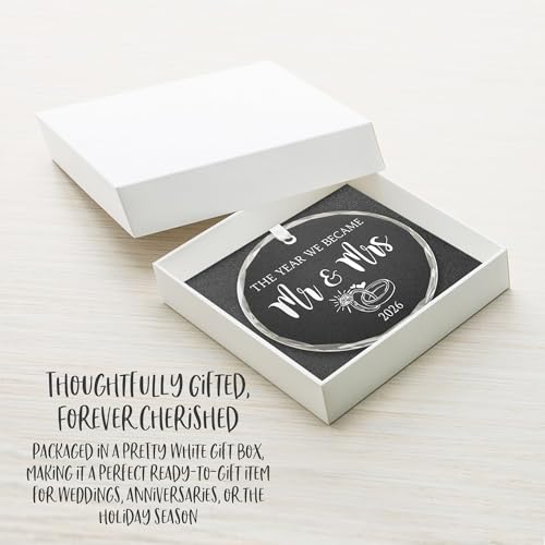Wedding Gift | Mr and Mrs Crystal Christmas Ornament 2026 – Elegant Beveled Edges with Ribbon & Gift Box
