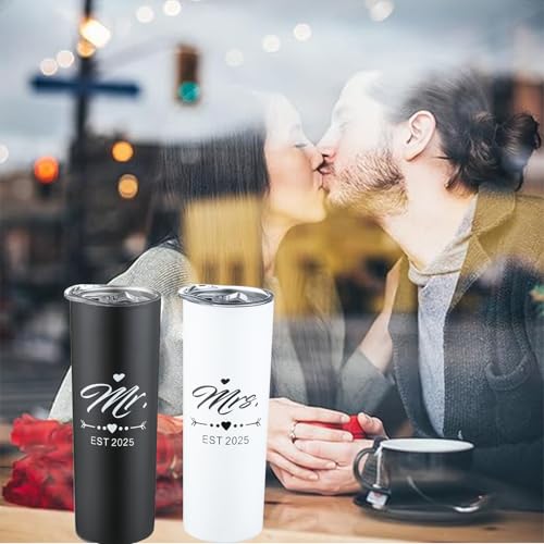 Mr and Mrs 2025 Tumbler Set, Engagement Wedding Gifts for Couples Wife Husband Bride To Be Newly Engaged 20oz Travel Tumbler Bachelorette Party Gifts