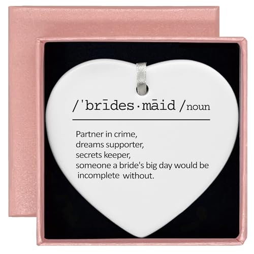 Will You Be My Bridesmaid Proposal Gift - Bridal Shower, Wedding, Bachelorette Party Gift for Bridesmaids, Besties, Friends, Women - Ceramic Heart Shaped Ornament