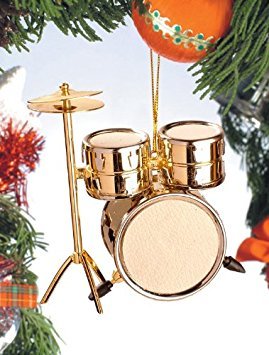 Gold Drum Set Ornament - Mini Drum Ornament - Musical Instrument Ornament for Drummers