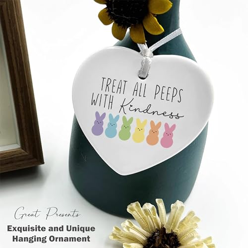 Reminder Gifts-Easter Present for Women Mem-Teacher Present Treat All Peeps with Kindness Decor Ornament-Heart Shaped Ornament with Gift Box