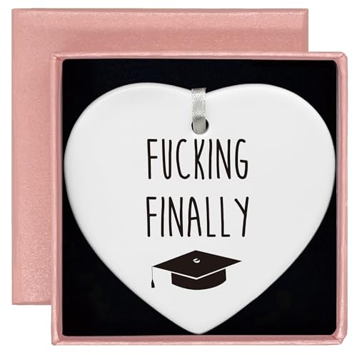 Fucking Finally Graduation Gifts - High School Funny Coworker Grad Graduate Congratulation for Her - Heart Shaped Ornament with Gift Box