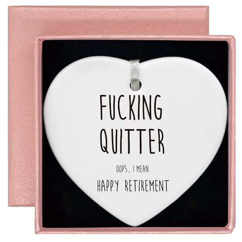 Fucking Quitter Oops-Happy Retirement Gifts-Funny Colleagues Retirement,Goodbye,Leaving Gifts for Coworkers Boss Leader Teacher-Appreciate Heart Shaped Ornament with Gift Box
